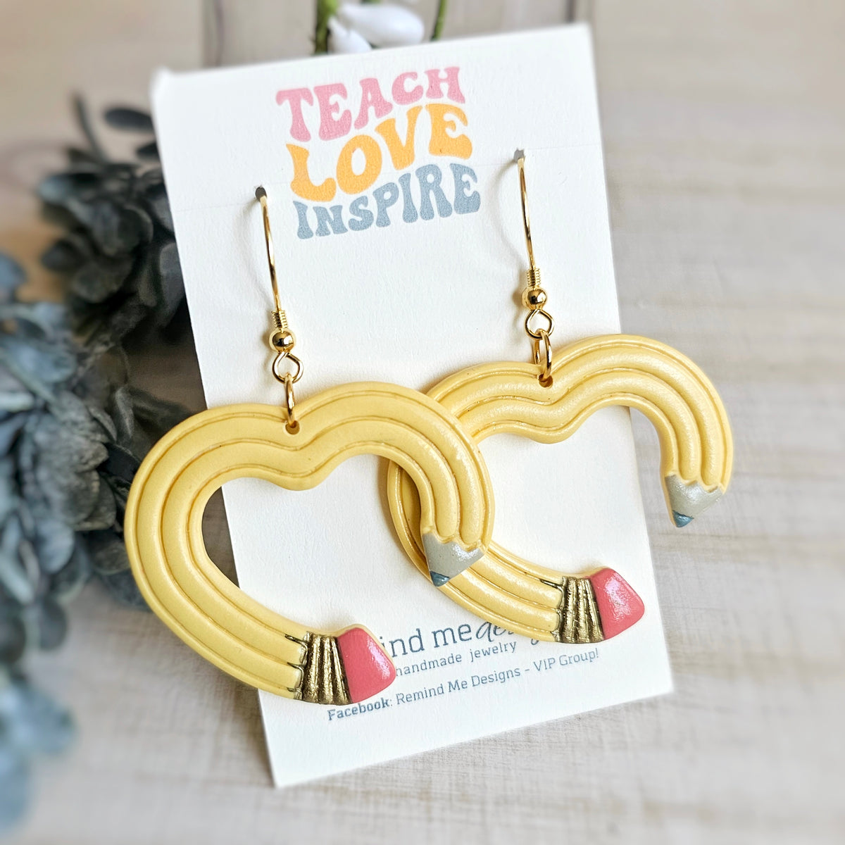 Heart Pencil Polymer Clay Dangle Earrings