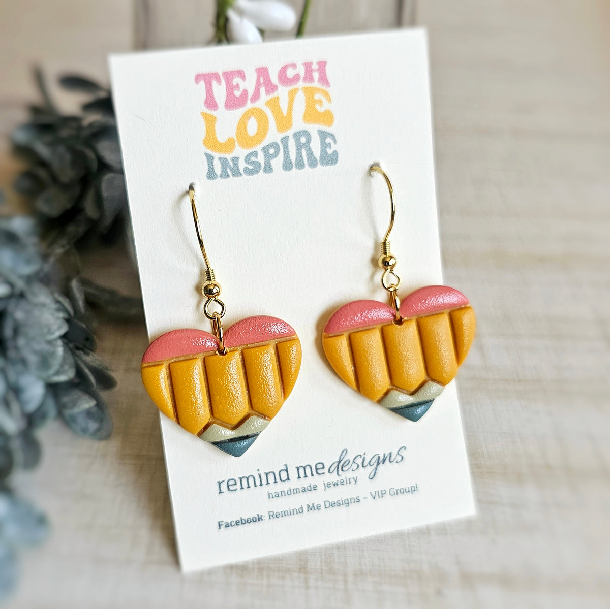 Heart Pencil Polymer Clay Dangle Earrings