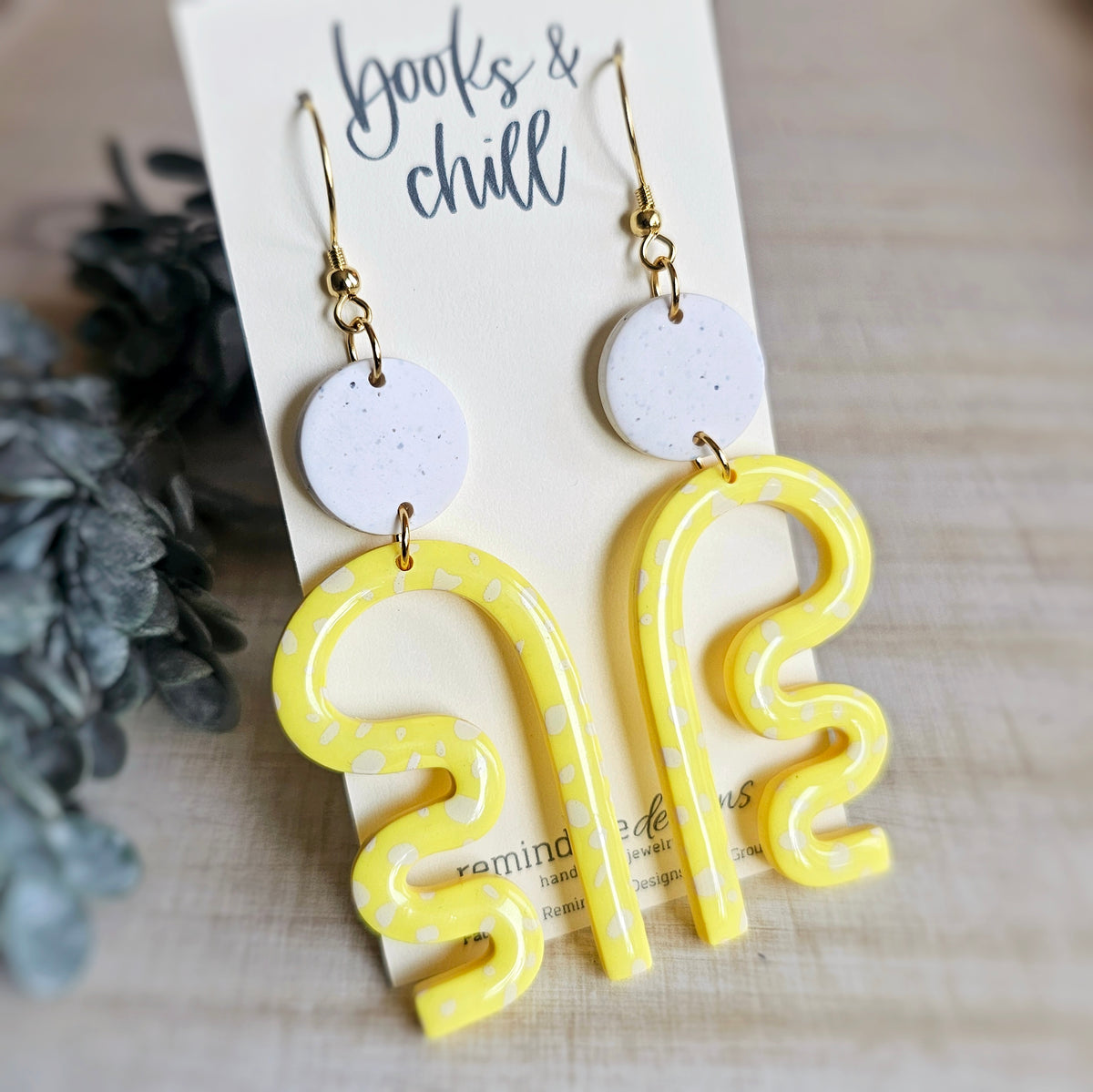 Yellow Squiggle Clay Dangle Earrings