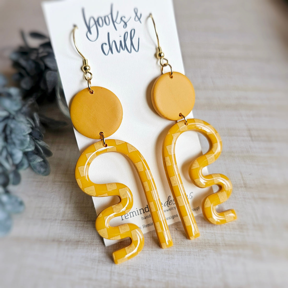 Mustard Yellow Squiggle Clay Dangle Earrings