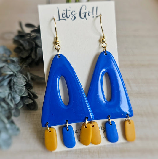 Blue and Mustard Yellow Clay Dangle Earrings