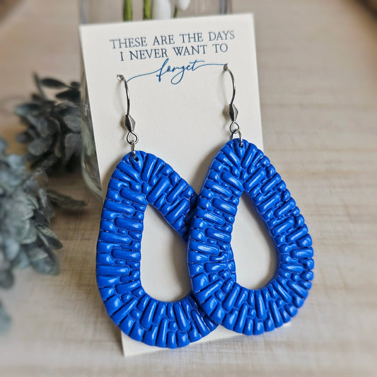 Large Blue Rattan Clay Dangle Earrings