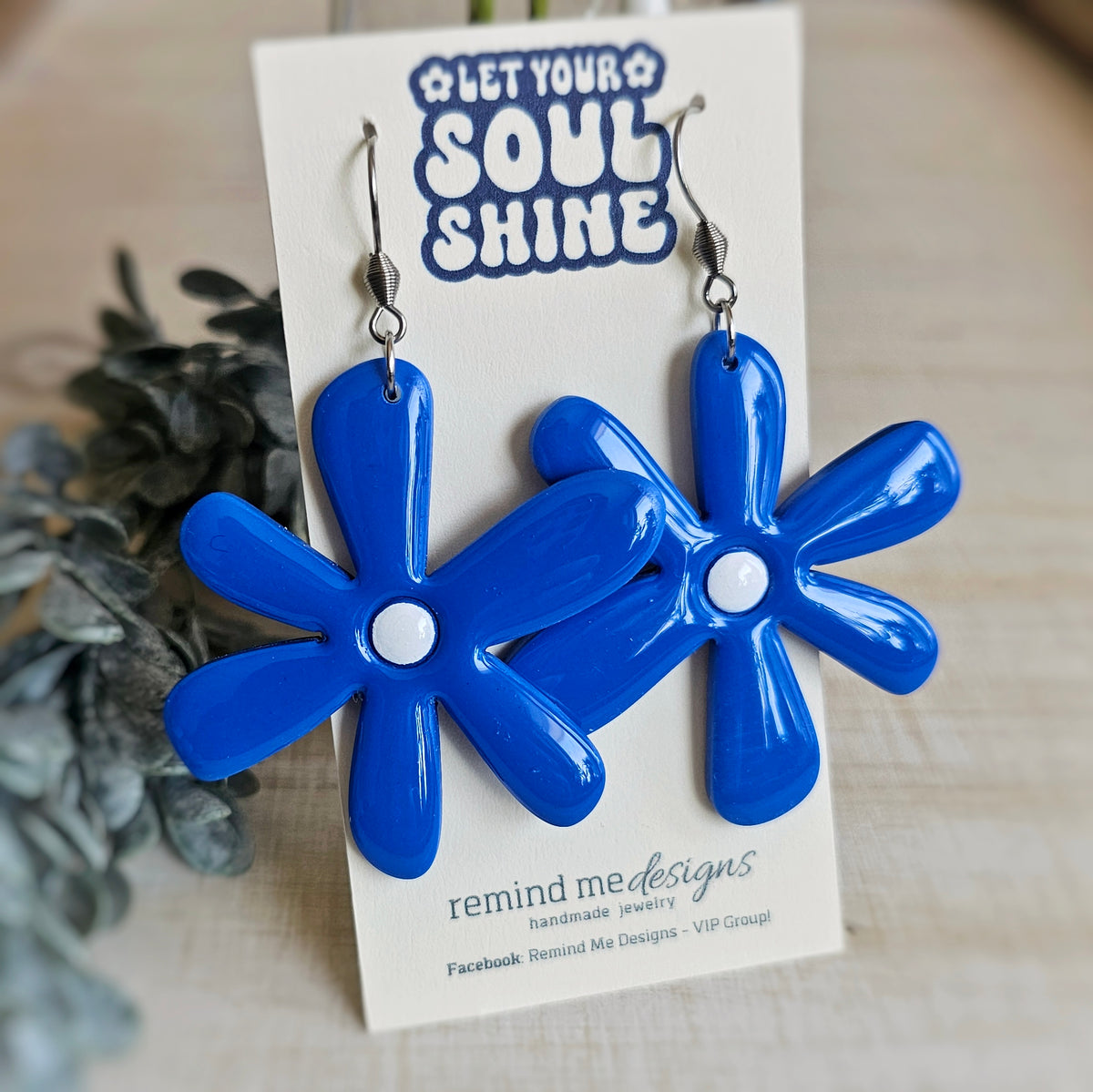 Blue Flower Clay Dangle Earrings