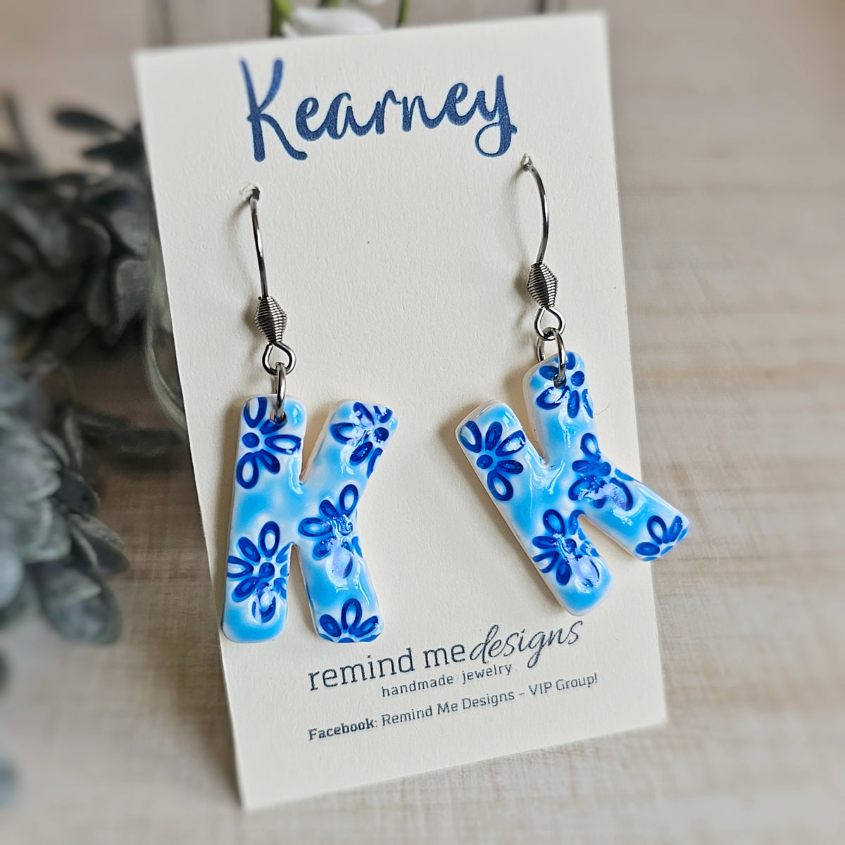 Floral 'K' Kearney Clay Dangle Earrings