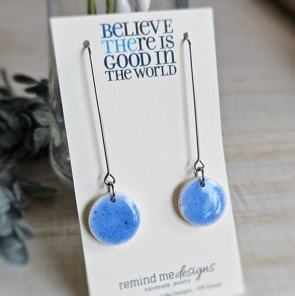Dusty Blue Clay Dangle Earrings