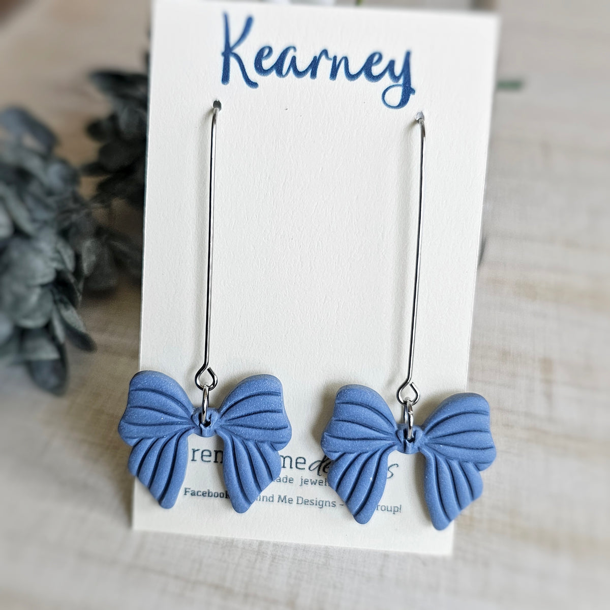 Dusty Blue Clay Bow Dangle Earrings