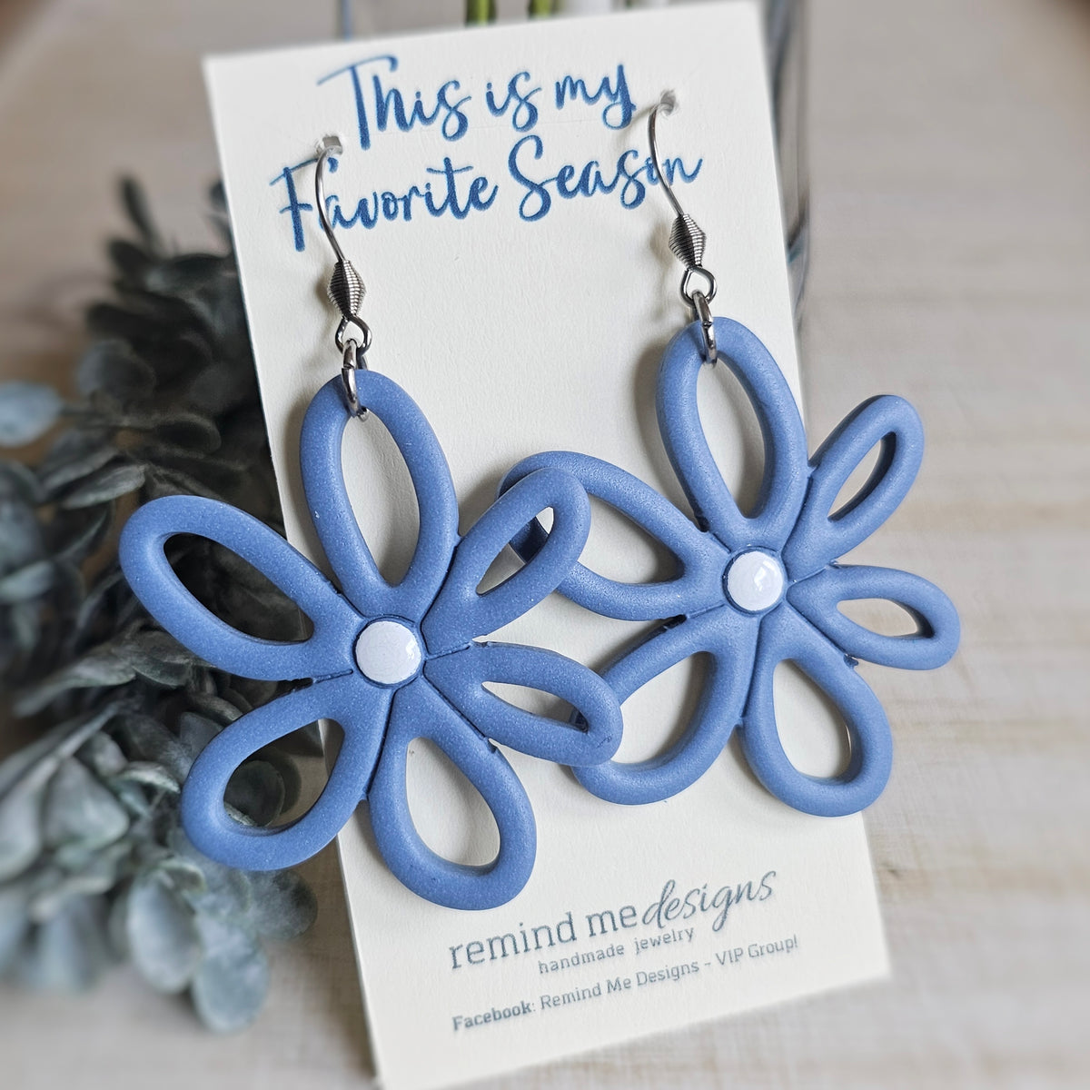 Dusty Blue Flower Clay Dangle Earrings