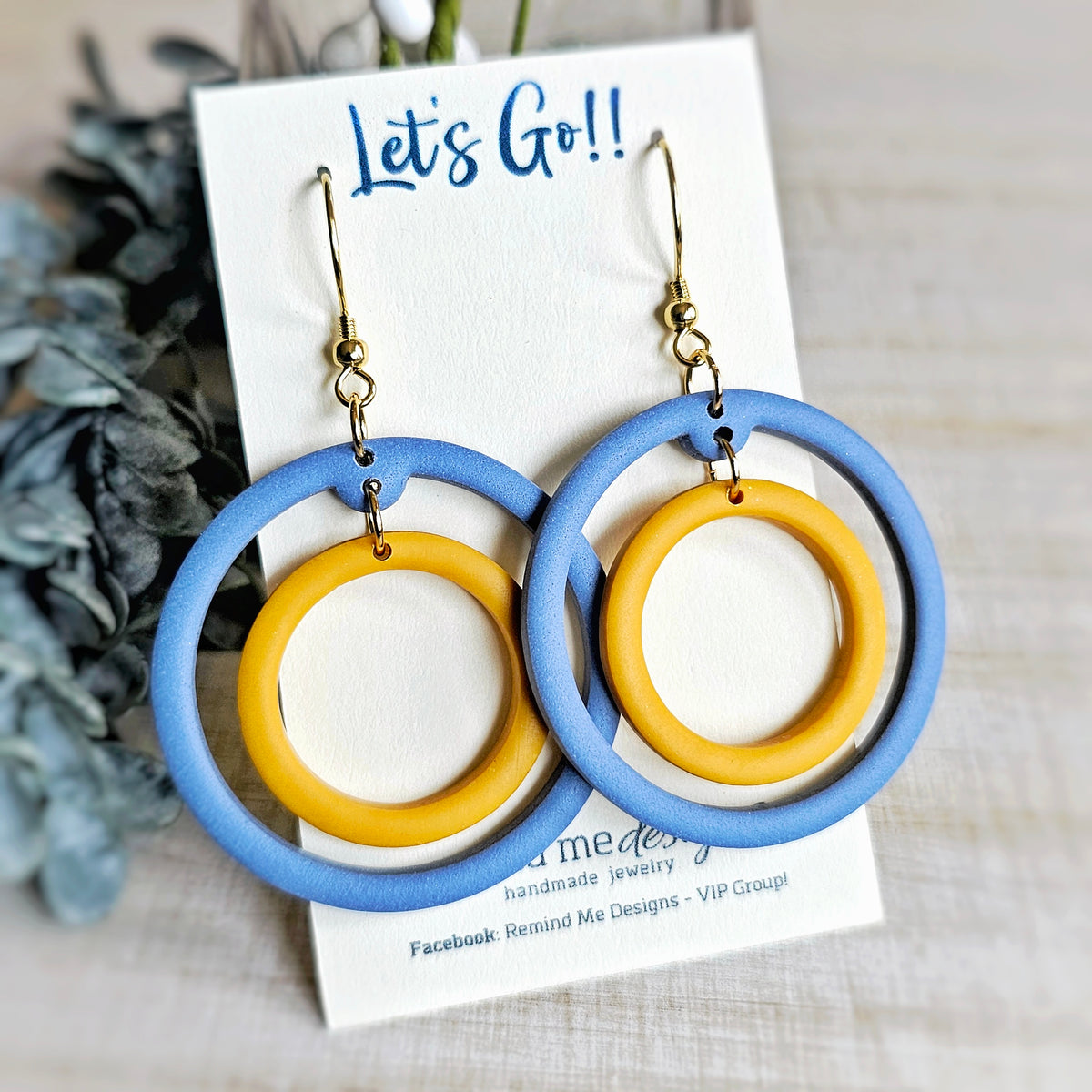 Dusty Blue and Yellow Clay Dangle Earrings