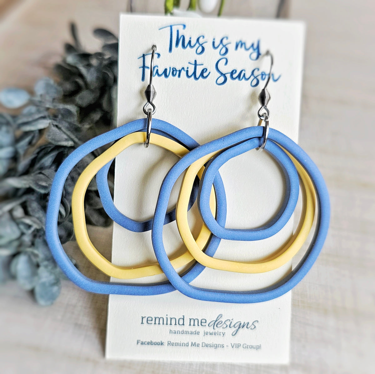 Dusty Blue and Yellow Clay Dangle Earrings