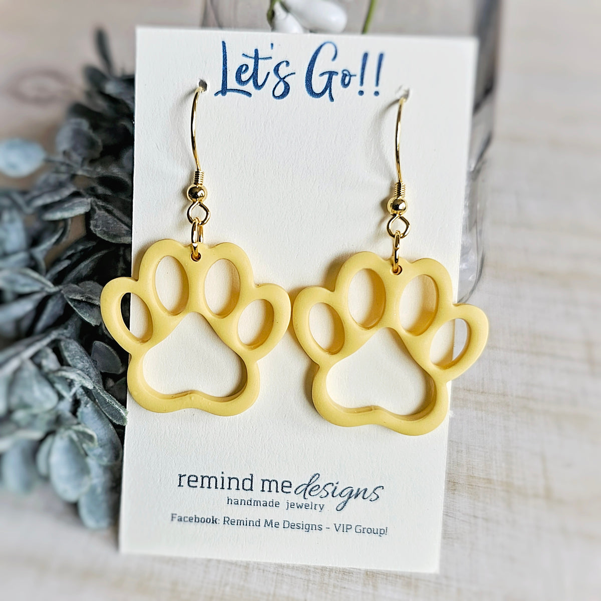 Yellow Paw Clay Dangle Earrings