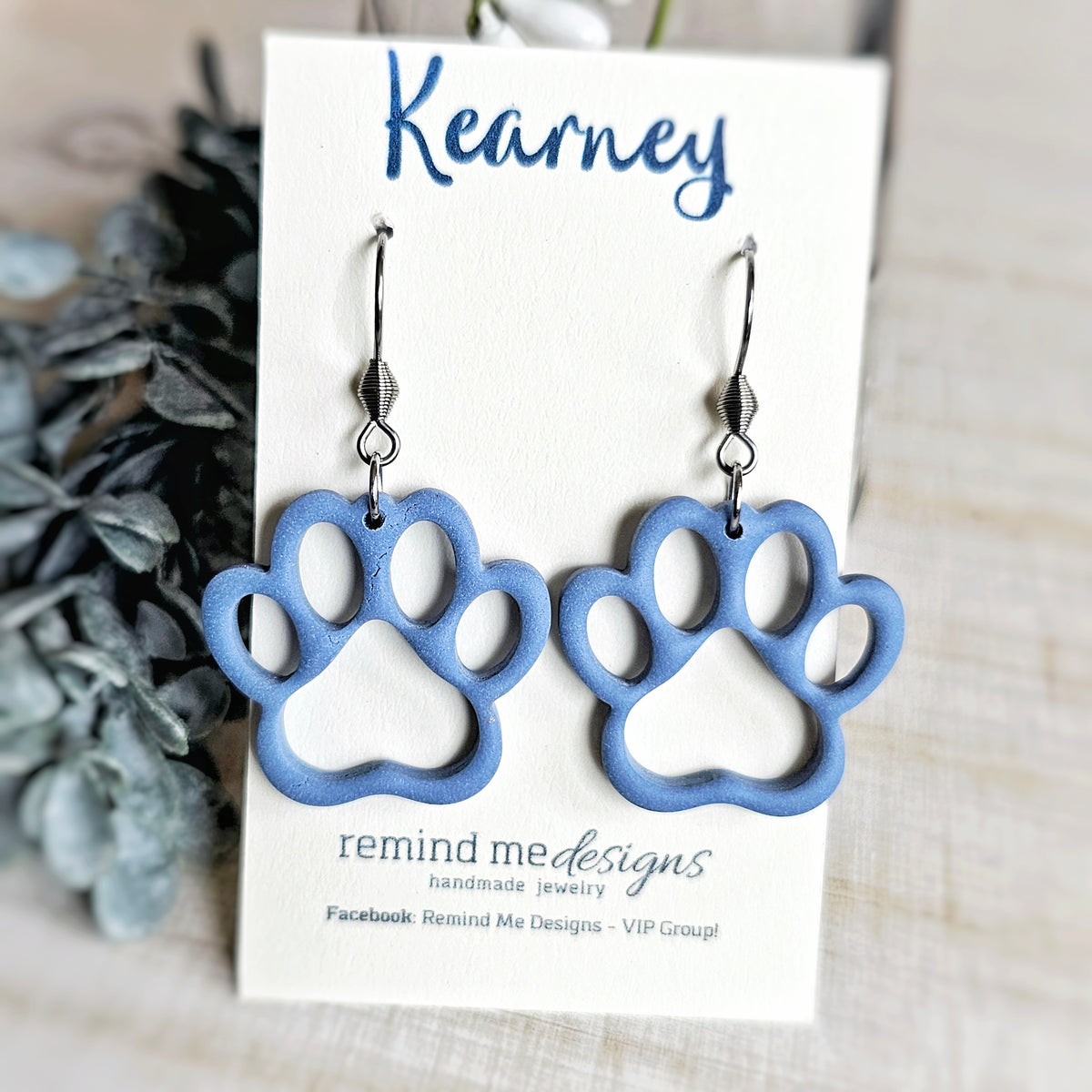 Blue Paw Clay Dangle Earrings