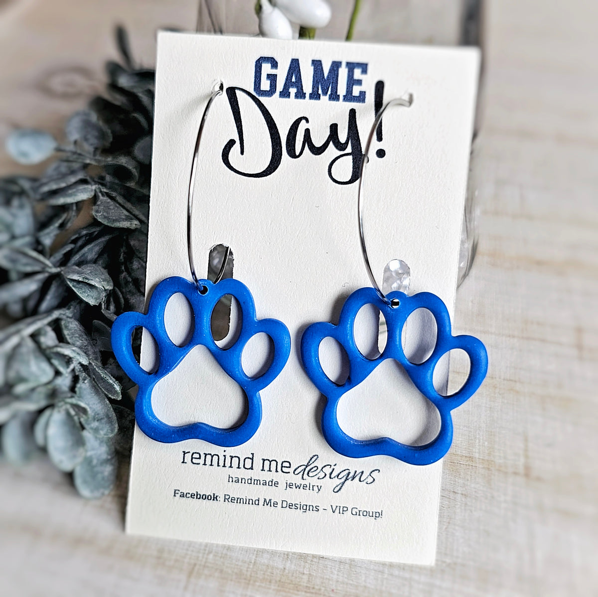 Blue Paw Clay Dangle Earrings