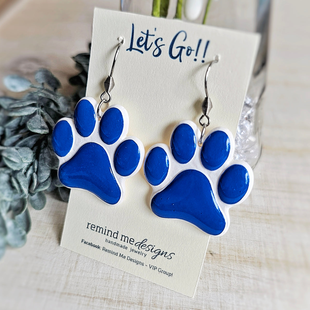 **MADE TO ORDER** Blue Paw Clay Dangle Earrings