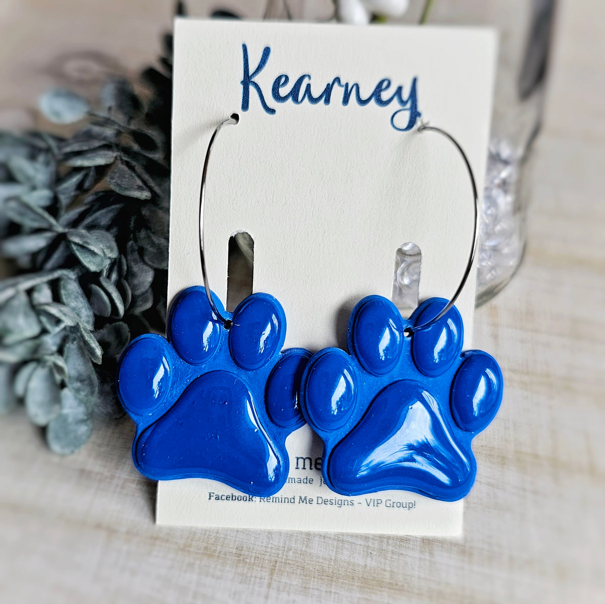 Blue Paw Clay Dangle Earrings