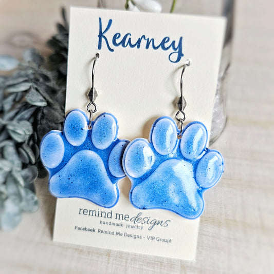 **MADE TO ORDER** Blue Paw Clay Dangle Earrings