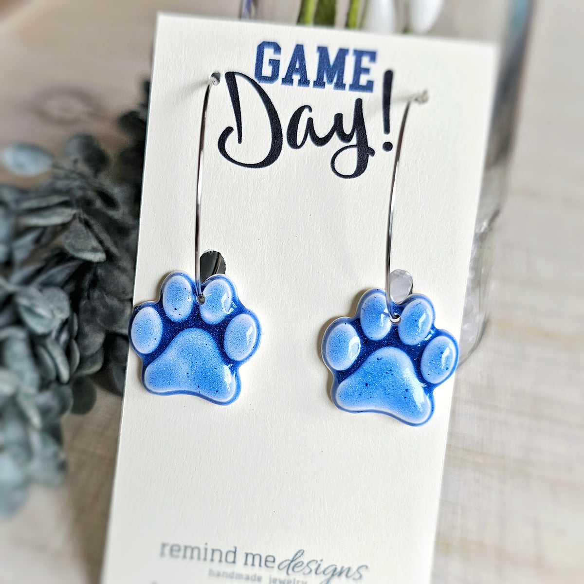 Blue Paw Clay Dangle Earrings