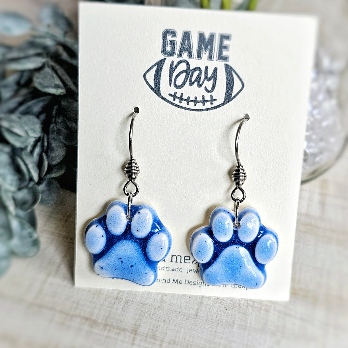 **MADE TO ORDER** Blue Paw Clay Dangle Earrings