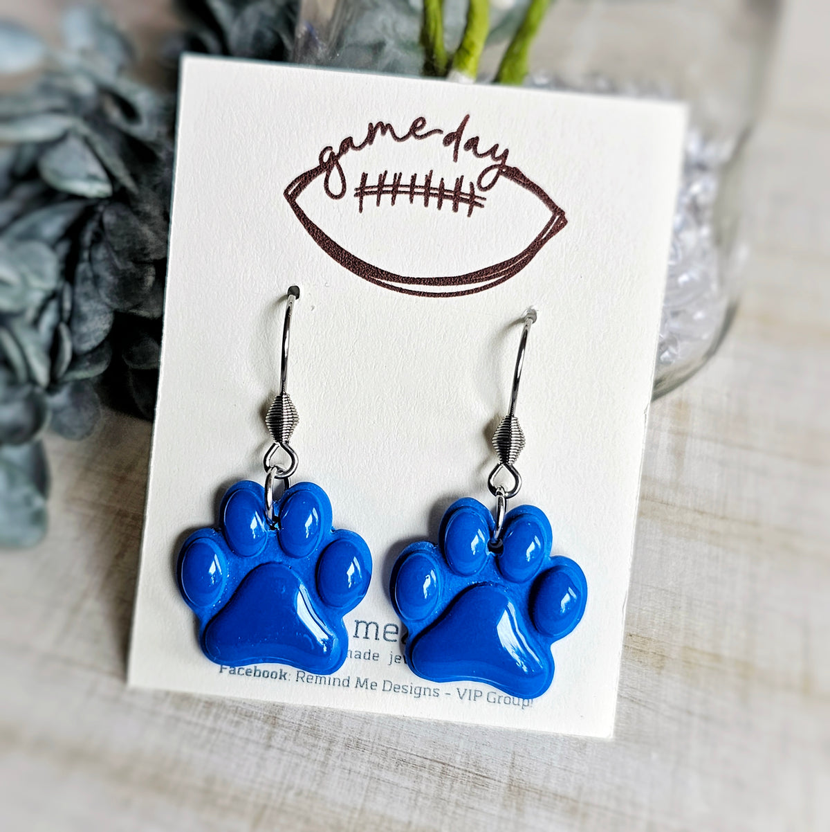 Blue Paw Clay Dangle Earrings