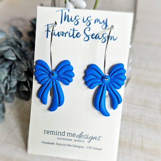 Royal Blue Clay Bow Dangle Earrings