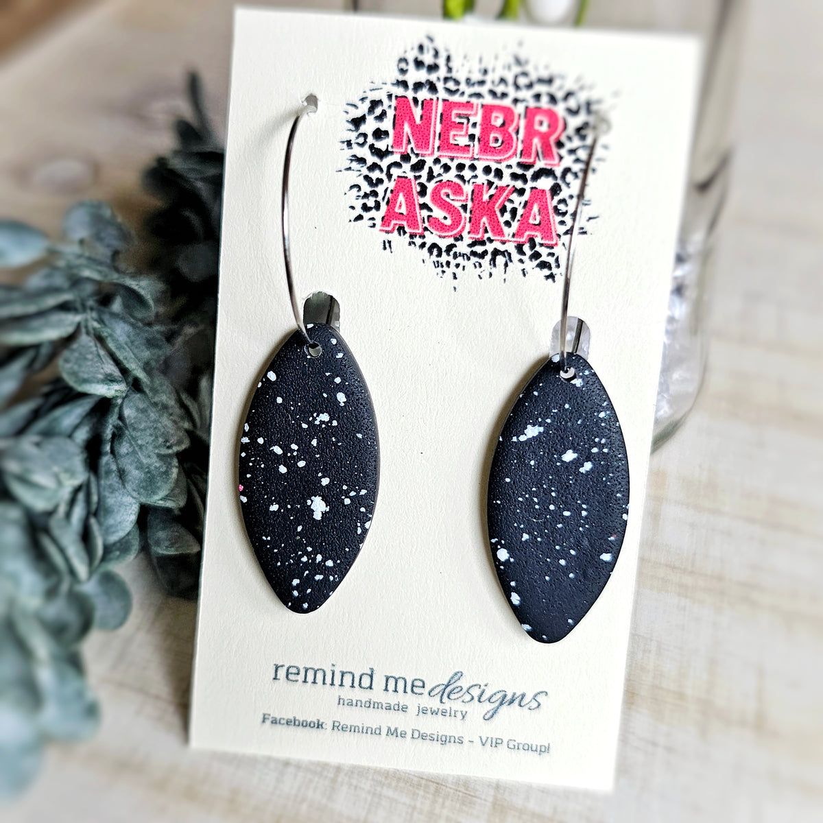 White and Black Clay Dangle Earrings
