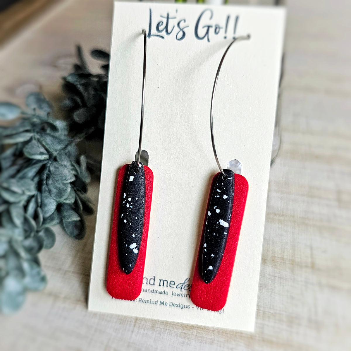 Red and Black Clay Dangle Earrings