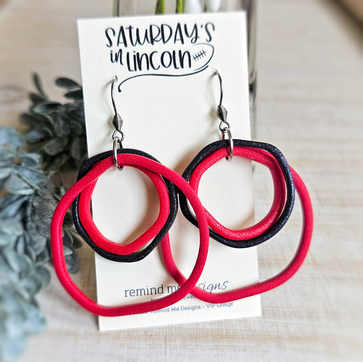 Red and Black Clay Dangle Earrings
