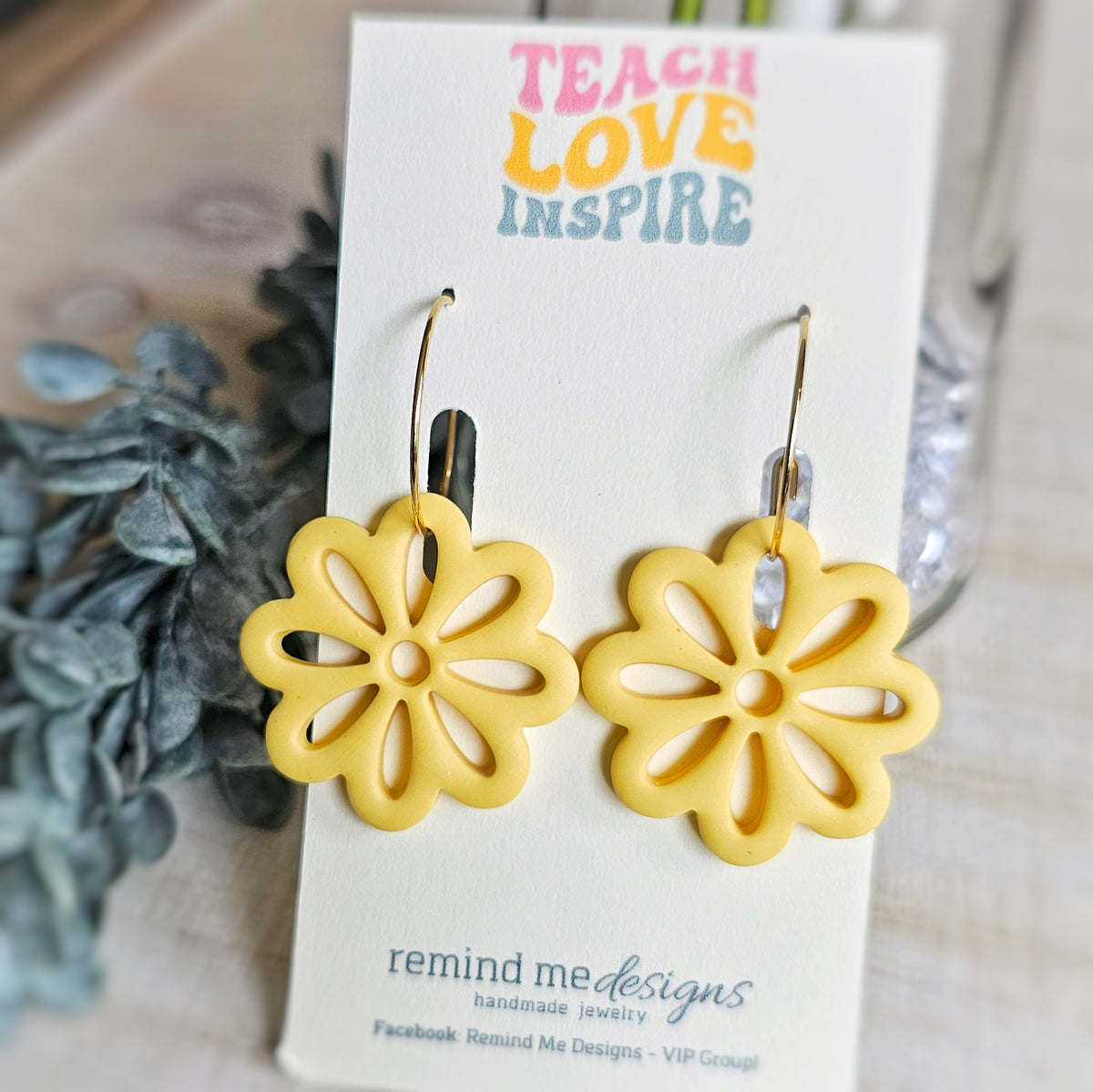 Yellow Flower Clay Dangle Earrings