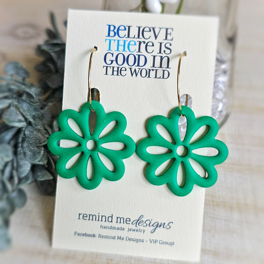 Green Flower Clay Dangles Earrings