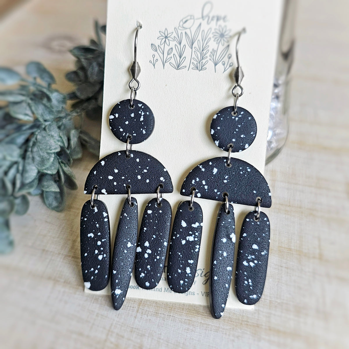 White and Black Clay Dangle Earrings