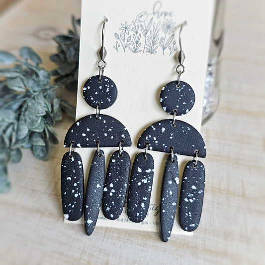 White and Black Clay Dangle Earrings