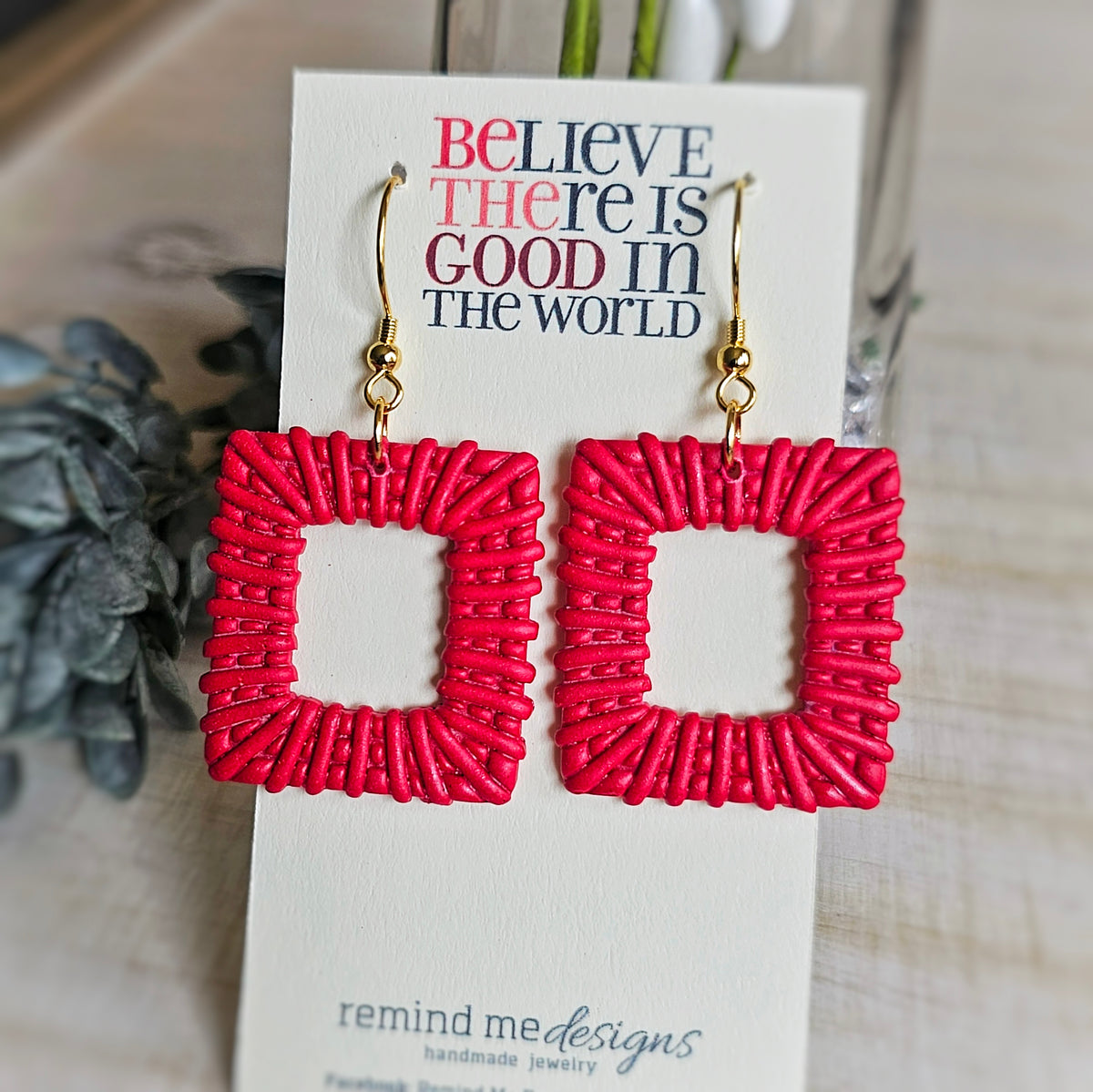 Red Rattan Clay Dangle Earrings