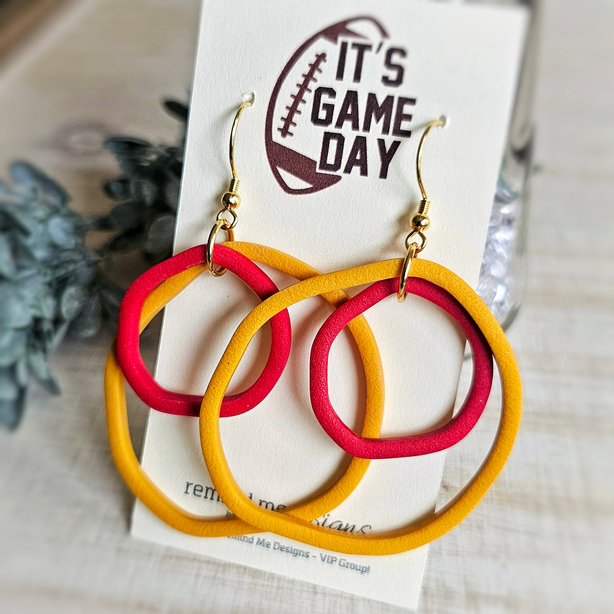 Mustard Yellow and Red Clay Dangle Earrings