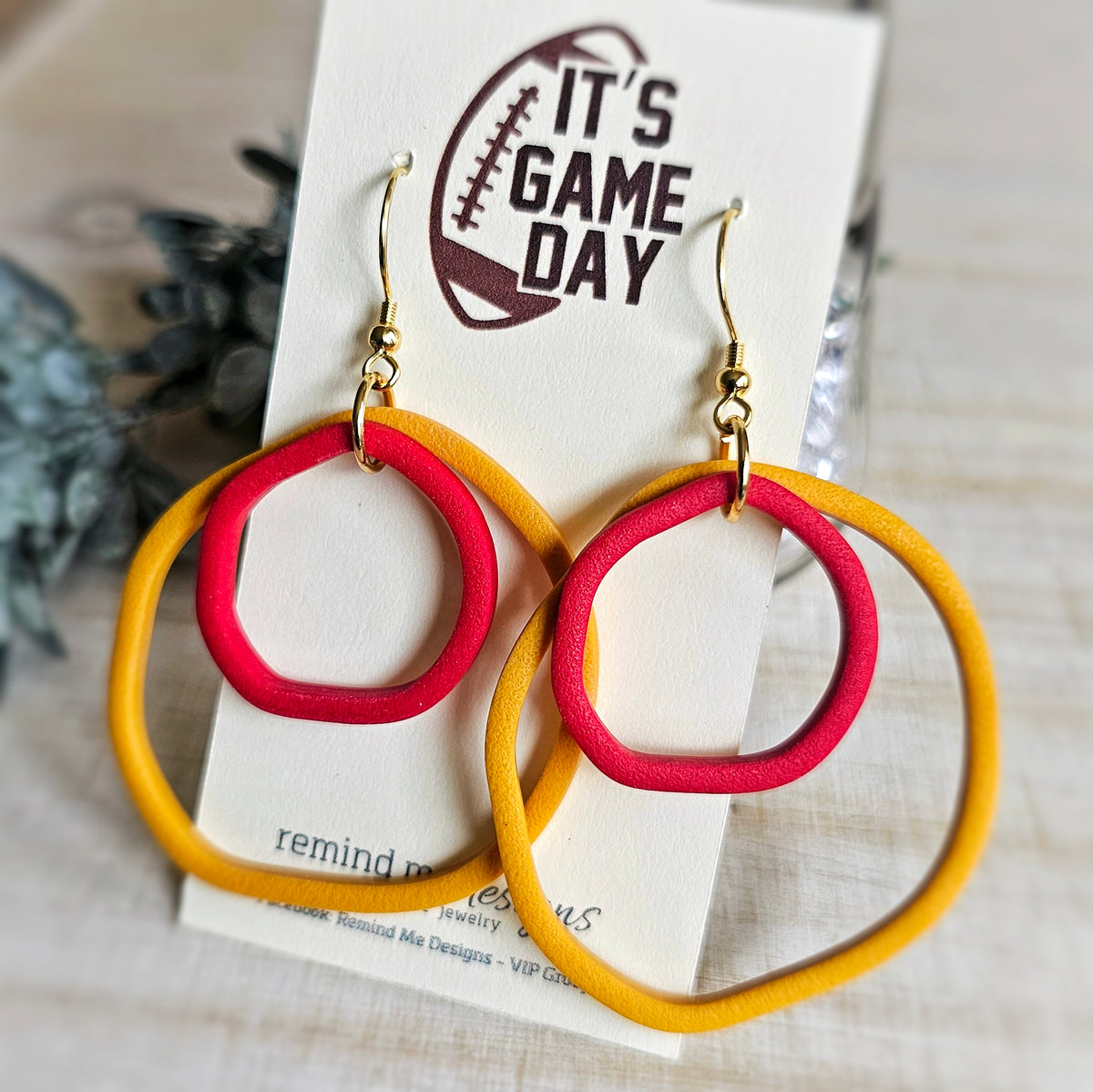 Mustard Yellow and Red Clay Dangle Earrings
