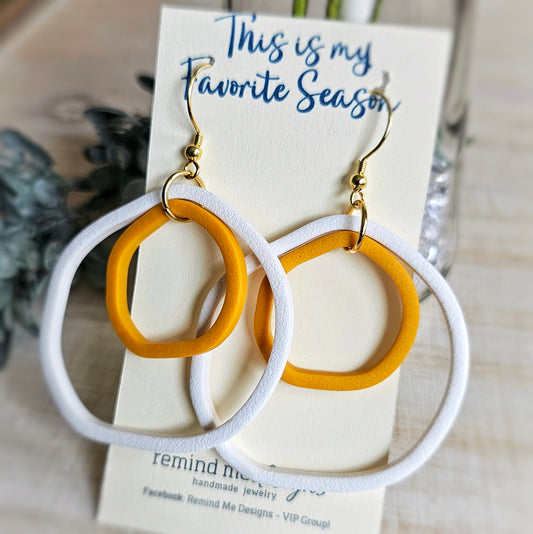 Mustard Yellow and White Clay Dangle Earrings