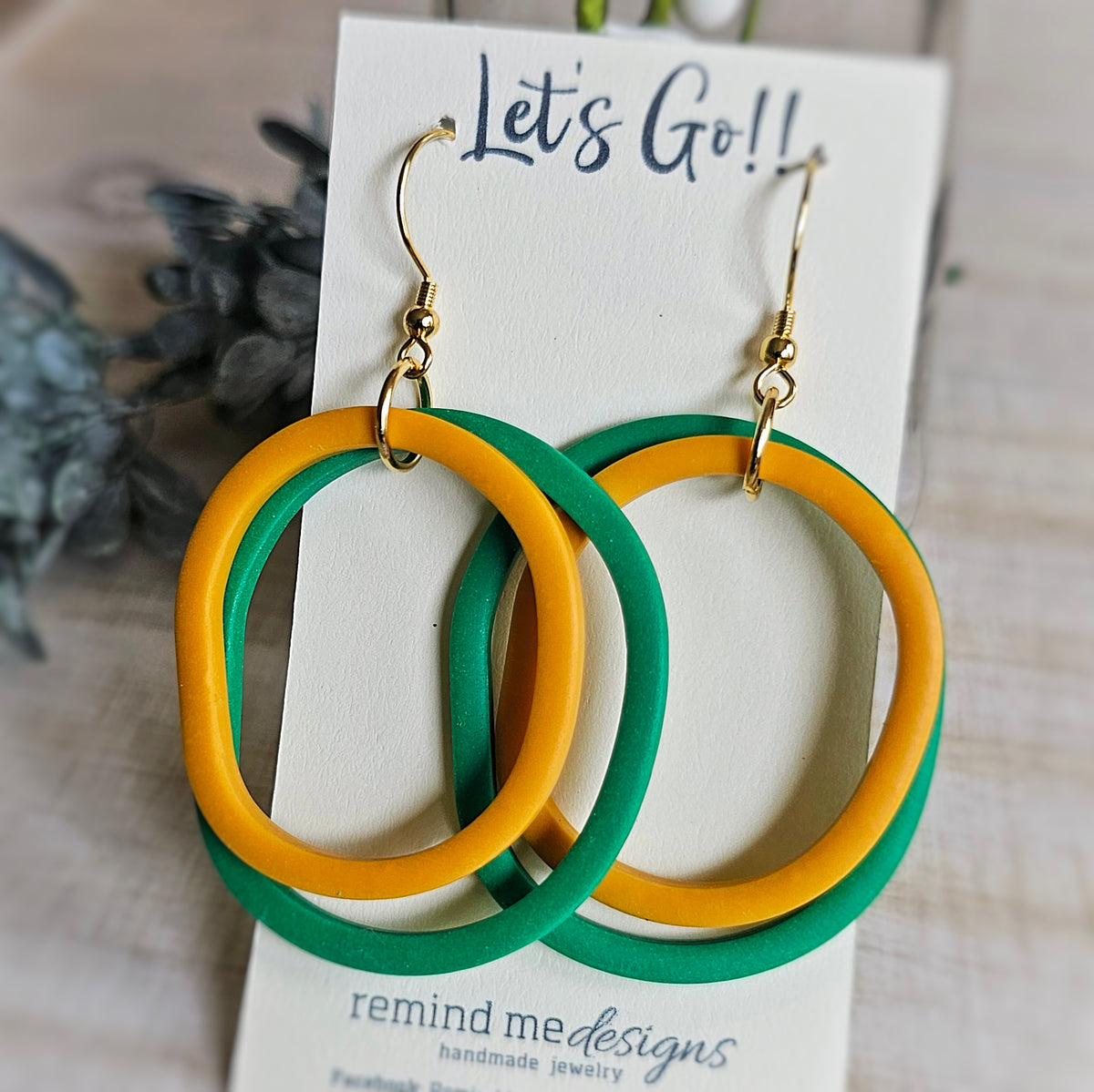 Green and Gold Granite Clay Dangles Earrings