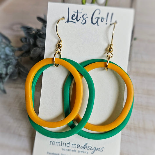 Green and Gold Granite Clay Dangles Earrings
