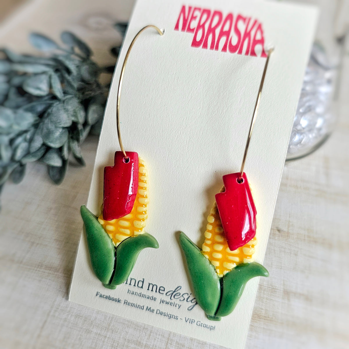 Nebraska Shape Corn Clay Earrings