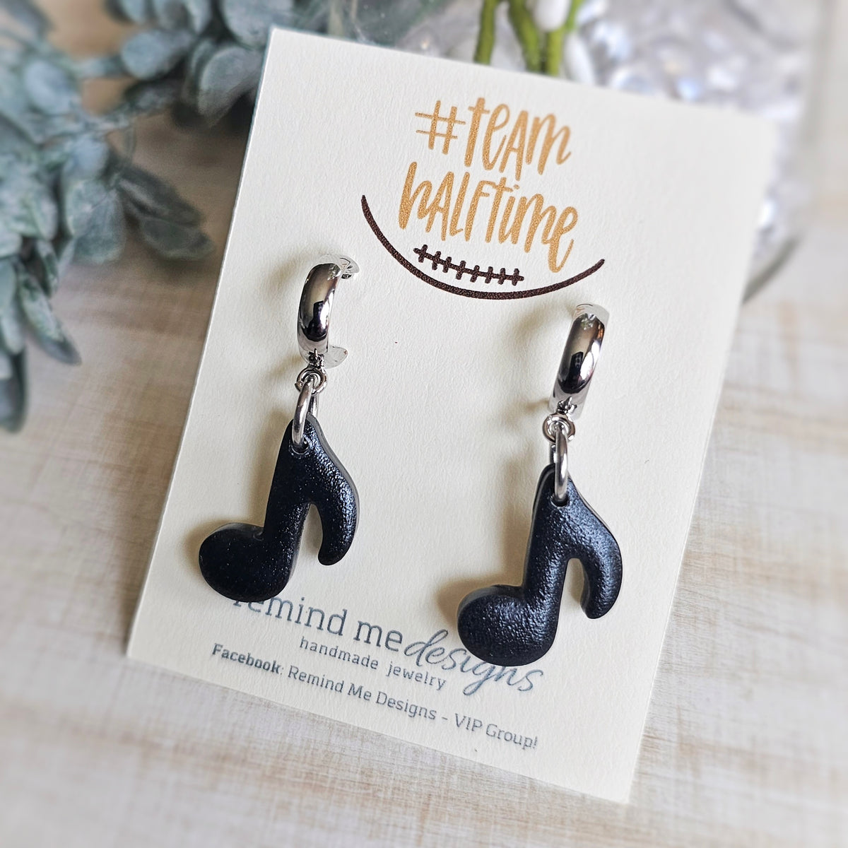Black Music Note Clay Dangle Earrings