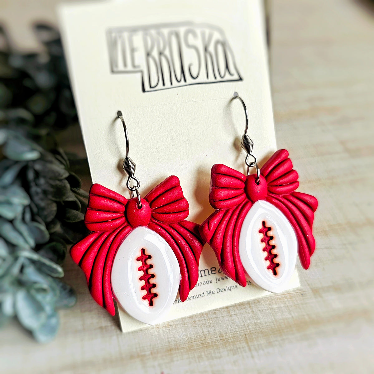 **MADE TO ORDER**Red and White Football Clay Dangle Earrings