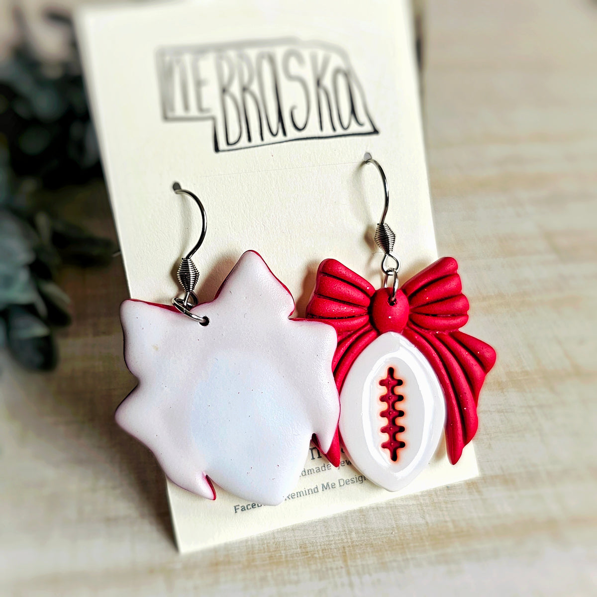 **MADE TO ORDER**Red and White Football Clay Dangle Earrings