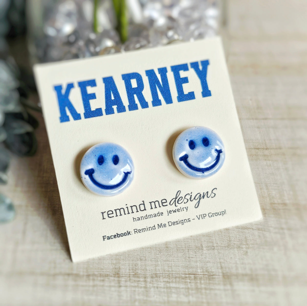 Blue Smiley Clay Studs