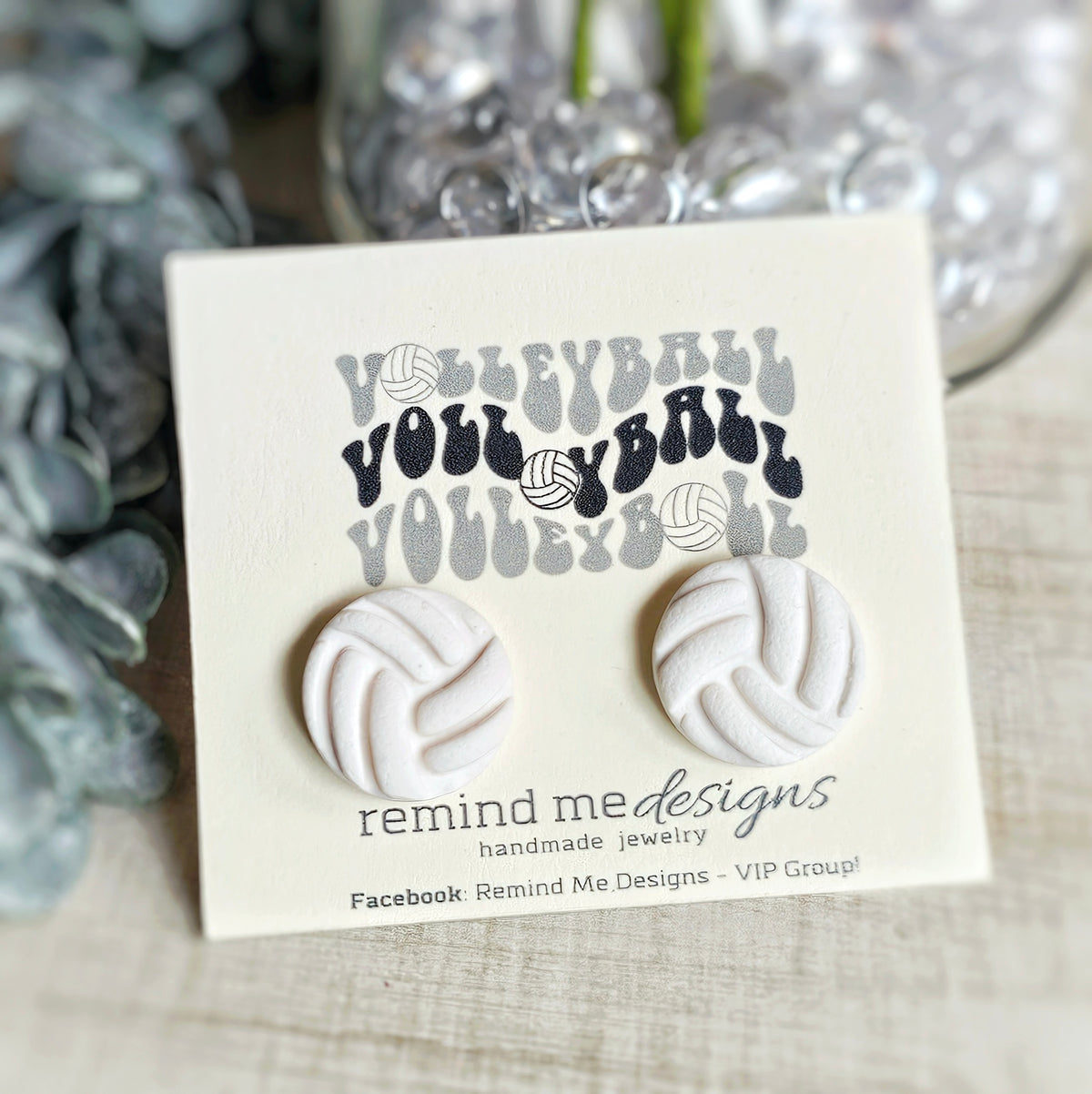 White Volleyball Clay Studs
