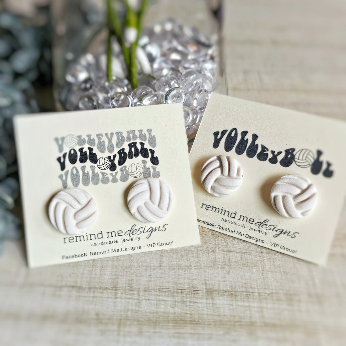 White Volleyball Clay Studs