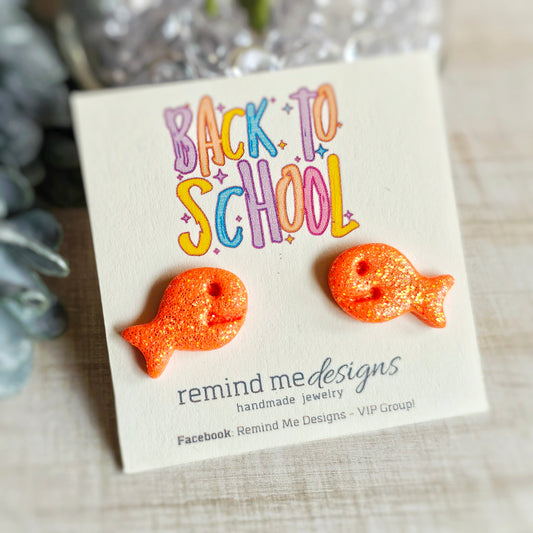 Bright Orange Glitter Goldfish Polymer Clay Studs