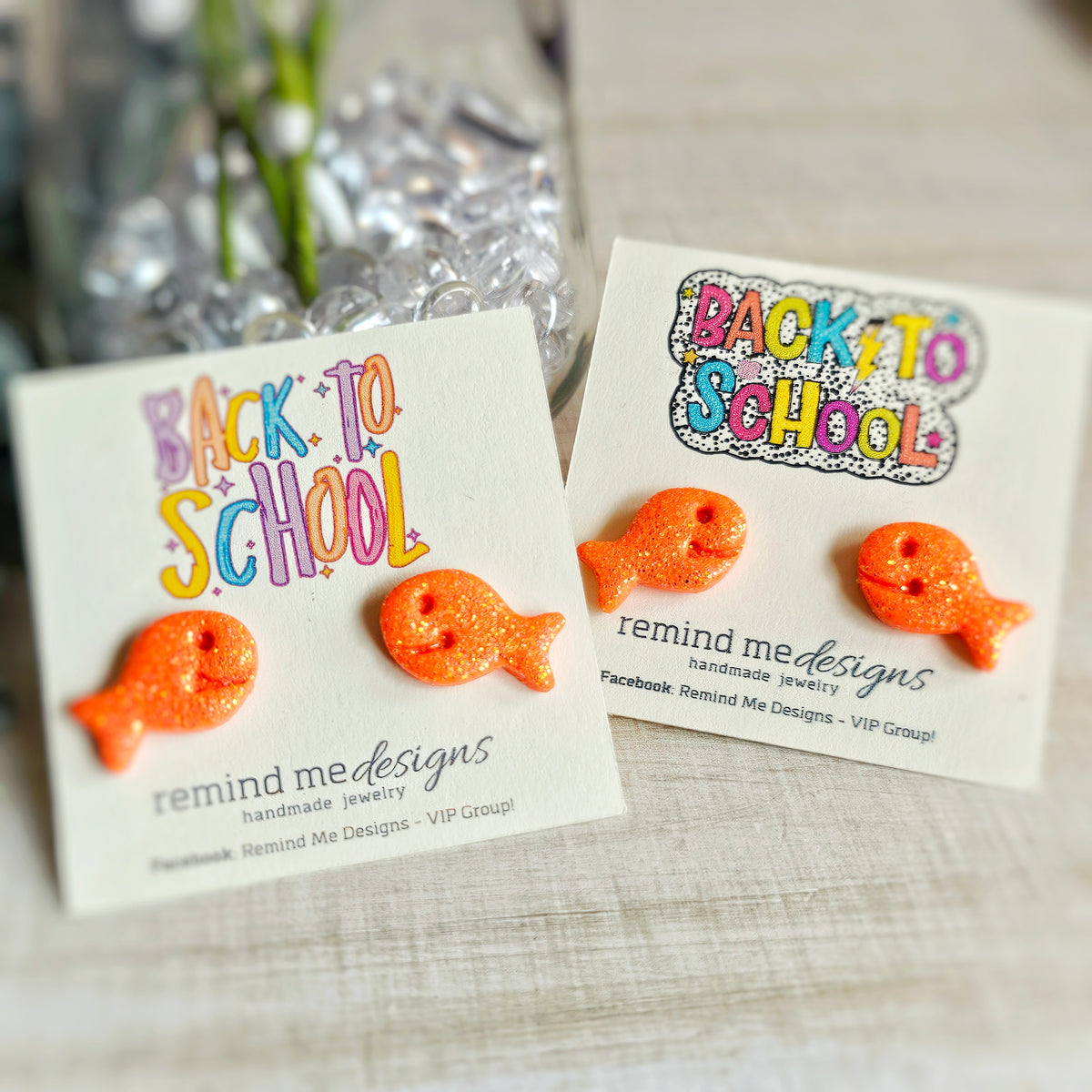 Bright Orange Glitter Goldfish Polymer Clay Studs
