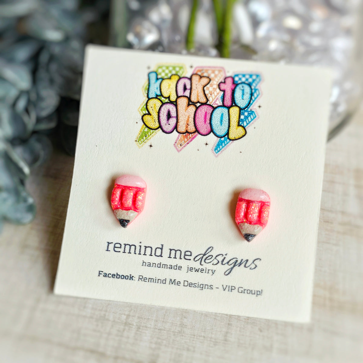Coral Glitter Pencil Clay Stud Earrings