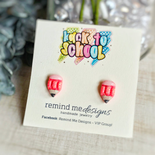 Coral Glitter Pencil Clay Stud Earrings