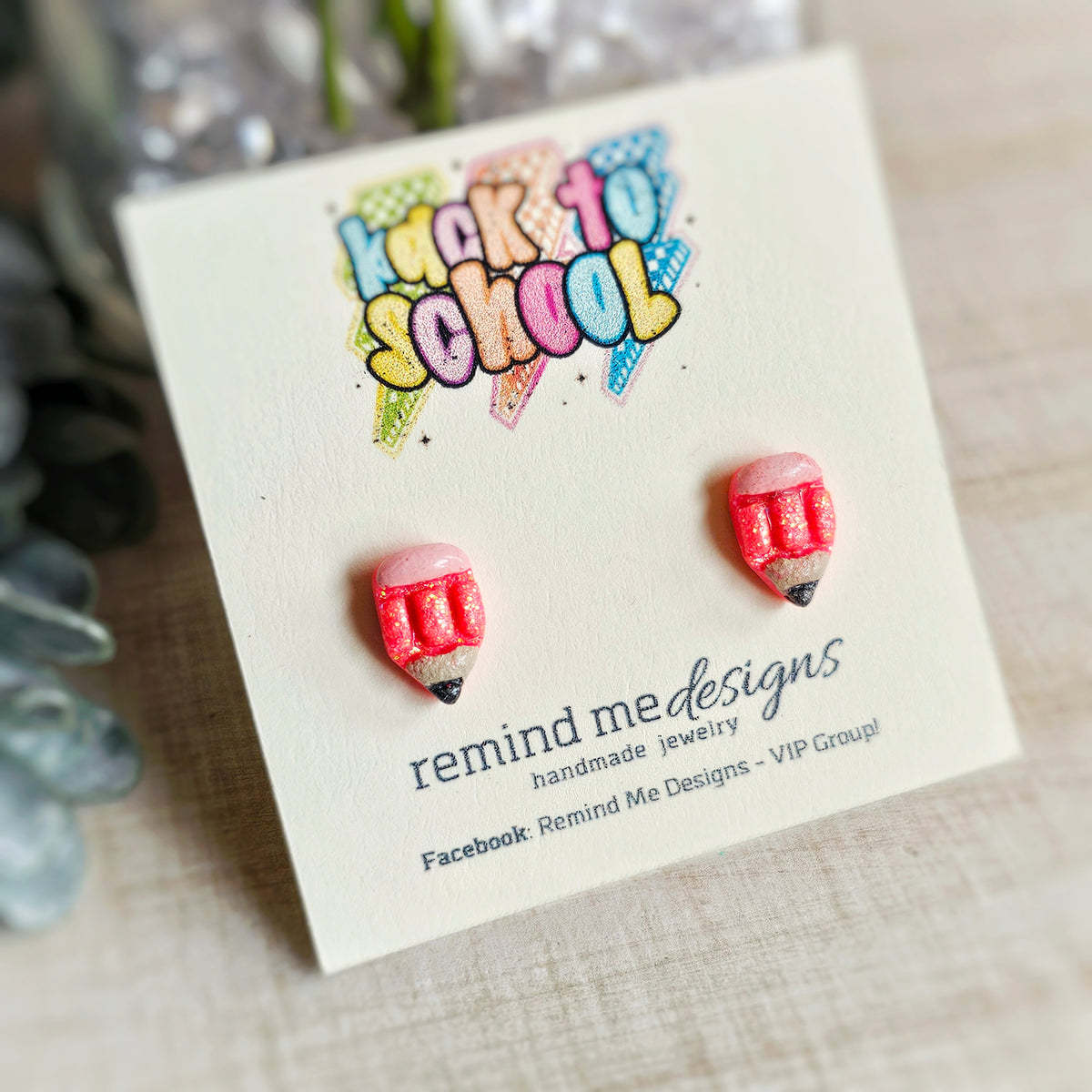 Coral Glitter Pencil Clay Stud Earrings