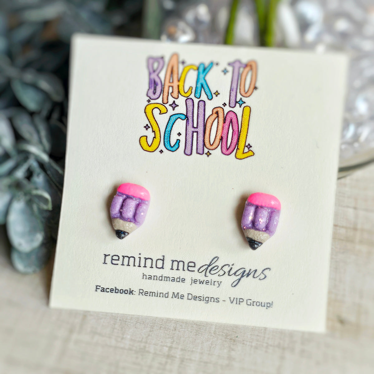 Purple Glitter Pencil Clay Stud Earrings