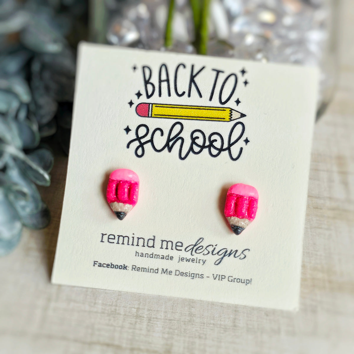 Pink Glitter Pencil Clay Stud Earrings